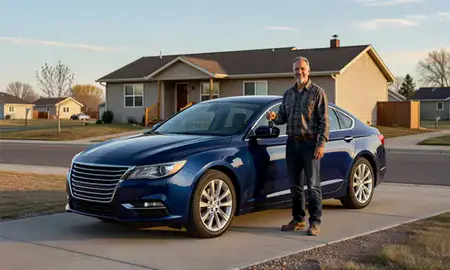 Car delivered to a driveway in Laramie, Wyoming, United States
