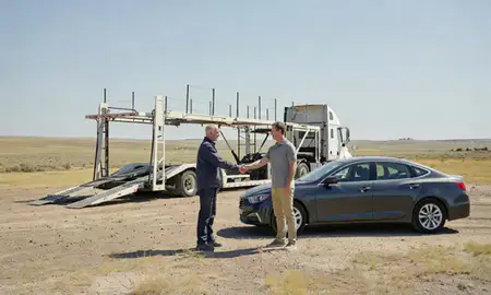 Vehicle owner beside their delivered car in Ranchettes, Wyoming, United States