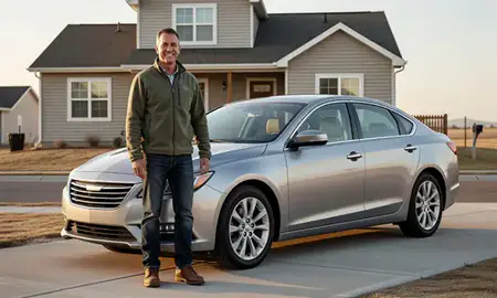 Customer with their delivered car in Rawlins, Wyoming, United States