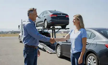 Vehicle owner beside their delivered car in Riverton, Wyoming, United States