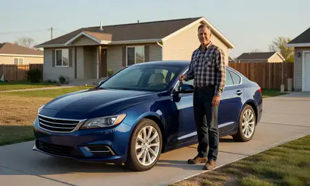 Car delivered to a driveway in South Greeley, Wyoming, United States