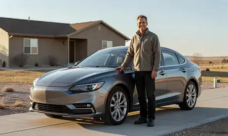 Customer with their delivered car in Thermopolis, Wyoming, United States