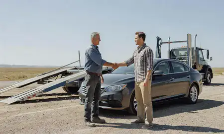 Vehicle owner beside their delivered car in Thermopolis, Wyoming, United States