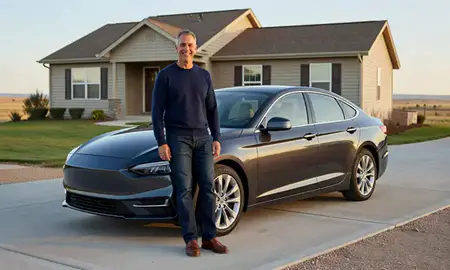 Customer with their delivered car in Warren AFB, Wyoming, United States