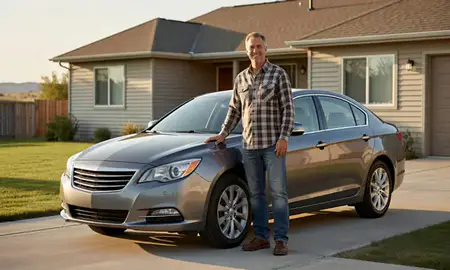 Customer with their delivered car in Worland, Wyoming, United States